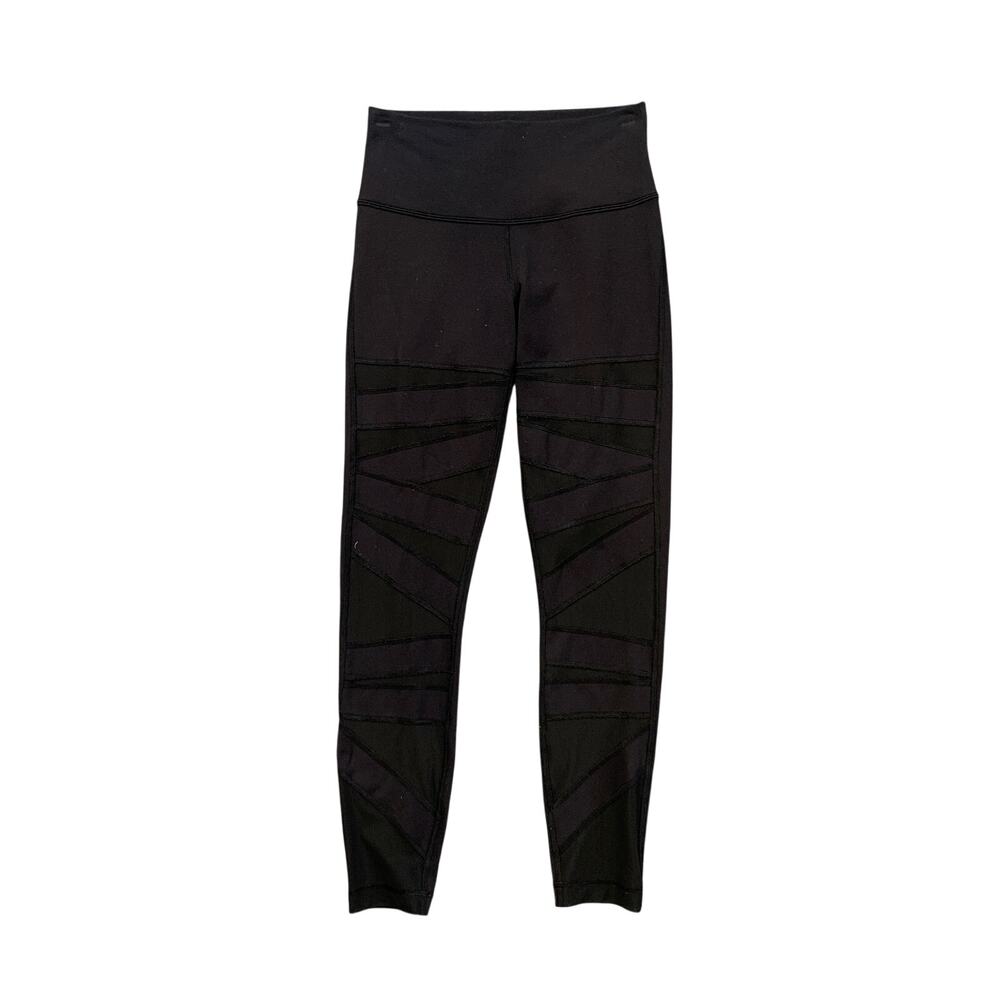 Lululemon Leggings Womens 2 Black Wunder Under Tech Mesh Sheer Panels Running